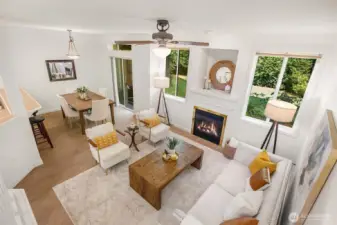 Living space from landing area heading upstairs
