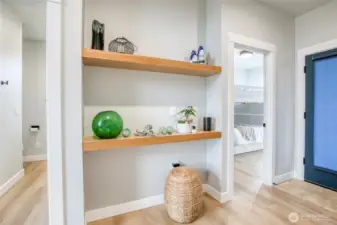 Built-in shelves in the hallway