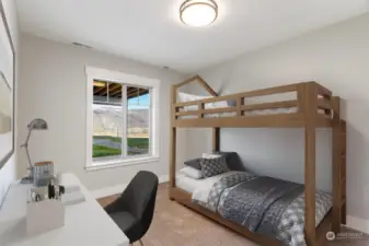 Lower level offers this bunkroom w/ adjacent bath