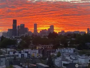 An ever-changing collage of dramatic scenery is shown in this stunning sunset shot from the rooftop deck