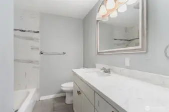 Main floor bathroom off of the family room.