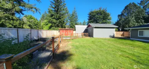 Fenced in garden with automatic watering system