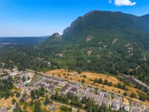 Little Si, Mount Si, Tanner landing park and the middle fork of the Snoqualmie River shown here