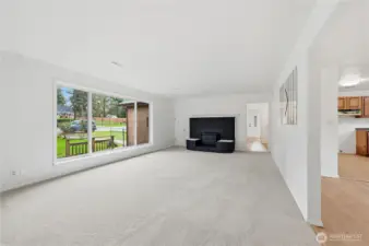 Living room with dining room to the right