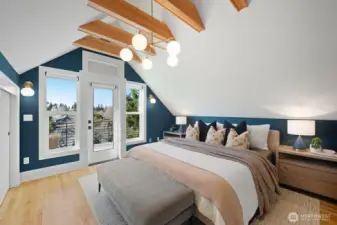 Primary ensuite on upper level with large west facing balcony.