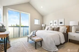 Your top-floor sanctuary awaits—vaulted ceilings, abundant light, and a private balcony that invites sunsets.