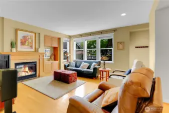 The family room features three oversized windows overlooking the private backyard, plus a smaller window overlooking the side of the home.