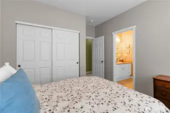 The two additional bedrooms are located in a separate wing of the upper level, and these two bedrooms have a full continental bath located between them.