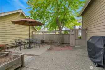 The private fully fenced backyard.