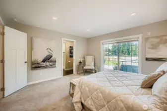Yes, the nprimary bedroom has a slider to the hot tub.