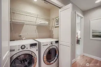 The laundry in in the hall and both washer and dryer will stay with the home.