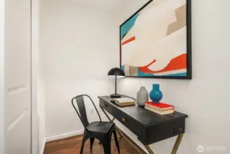 Den alcove off entry for private WFH space