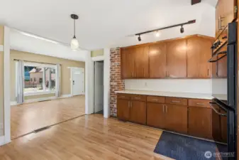 Unit A Kitchen looking back to the Living Room and front entrance.