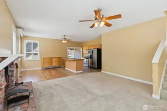 Unit B's living room, eating nook and kitchen.