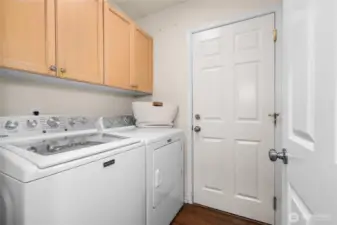 Full size laundry room off kitchen. Door leads to garage.
