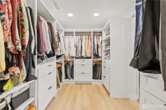 Custom closet for the lower level primary bedroom