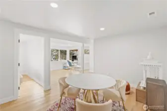 A nice look at the flow just outside the bedroom wing of the lower level from the kitchenette to the living space and outdoors