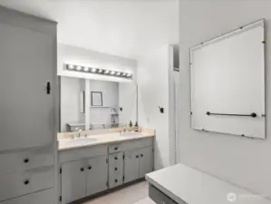 The linen closet has space for everything you might need.