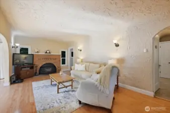 Living Room with Hardwood Floors and FP