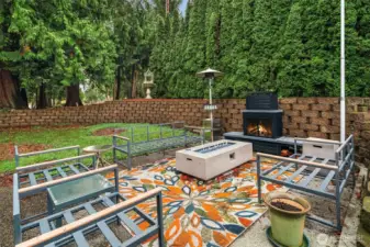 Outdoor lounge area with fire features —an inviting place to gather year-round.