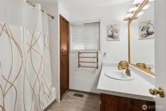 Full bath with heated towel bar