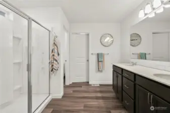 Primary bathroom with large walk-in closet