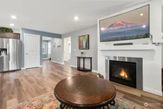 Spacious family room with gas fireplace