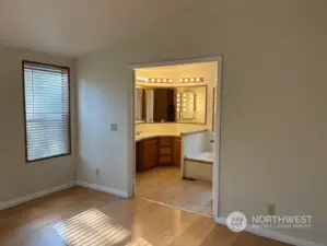 The primary bedroom has a very large bath with soaking tub and separate shower