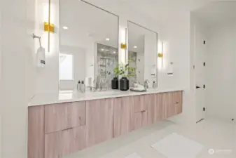 double vanity, heated tile floors - primary bath