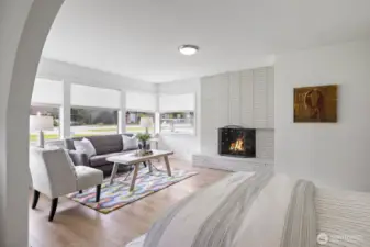 Gas fireplace and large seating area