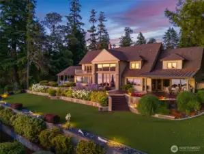 Auto command lighted gardens. Astro turfed Bocce ball court on the lower terrace