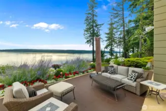 Patios viewing SW to NW across the sound across Henderson Inlet to Hartstine Isl and to the Olympics in the distance. Outstanding sunsets!
