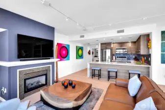 Cozy modern gas fireplace, new lighting, all-new kitchen.
