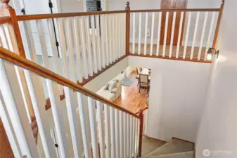 Looking down into the entranceway from the upper floor.