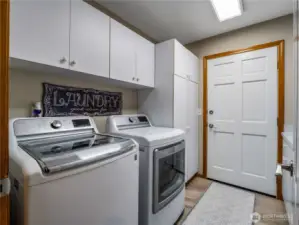 Main-level laundry room with direct access to the back of the home—perfect for bringing groceries straight inside with ease