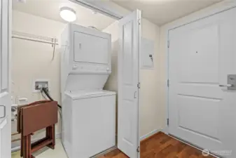 In-unit laundry with room for a stackable plus storage, or two side by side machines.
