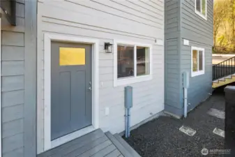 Newly constructed 2-bedroom townhome in Friday Harbor featuring modern architecture, clean lines, and low-maintenance exterior design on San Juan Island.