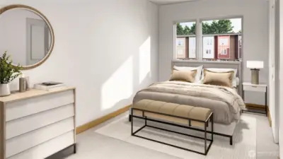 Bedroom.  This is an artists rendering and does not accurately depict interior finishes.