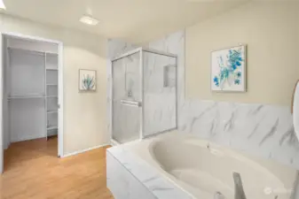 Primary Bathroom with separate shower and soaking tub
