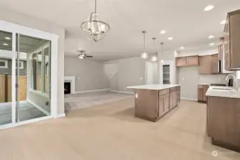 Extensive hardwood floors in entry, kitchen and dining. Photo for illustration only of same plan on a different lot, not actual.