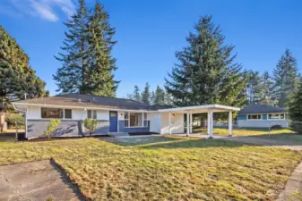 Front yard showcasing fresh new landscaping