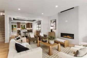 Great Room View looking to dining room into Kitchen with high ceilings