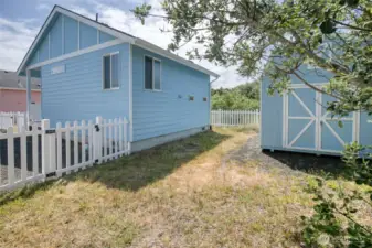 The back yard has space, even with the large shed!