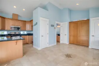 The home has a full size kitchen, and a bathroom with laundry.