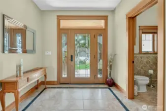 Travertine tiles in the entry