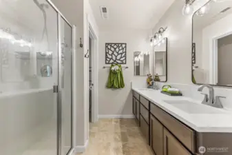 Primary bath with separate shower and double sinks