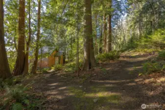 Looking down toward the entry from the trail, at the upper portion of the property.