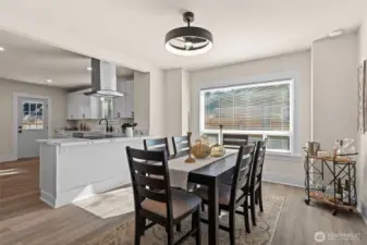 Kitchen opens to dining