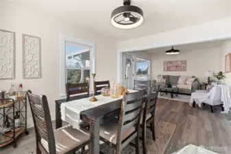 Open concept living room dining and kitchen