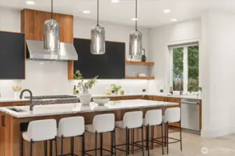 Kitchen magic with Quartz slab on oversized island